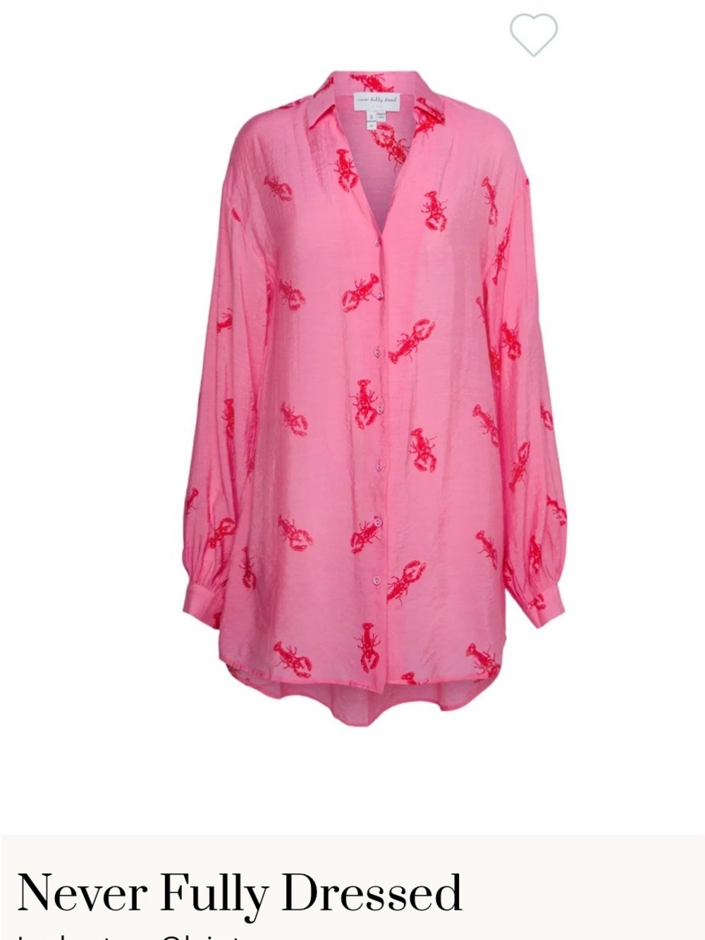 Never Fully Dressed Pink Button-Down Shirt with Red Lobster Print